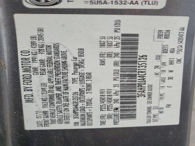 Auction sale of the 2012 Ford Fusion, vin: 3FAHP0JA4CR135126, lot number: 52178526