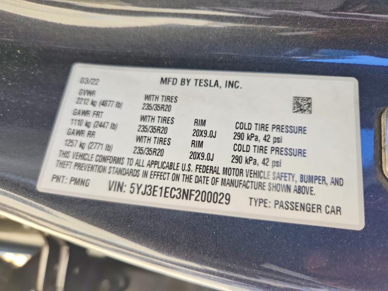 Aukcja sprzedaży 2022 Tesla Model 3, vin: 5YJ3E1EC3NF200029, numer aukcji: 54633916
