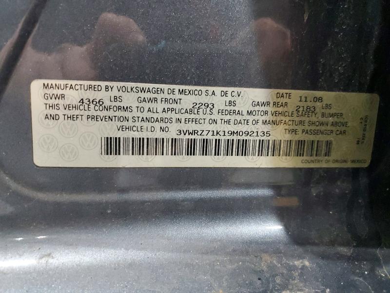 53252036 :رقم المزاد ، 3VWRZ71K19M092135 vin ، 2009 Volkswagen Jetta مزاد بيع