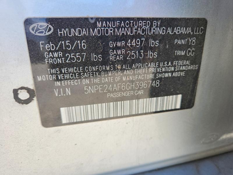 2016 Hyundai Sonata მანქანა იყიდება აუქციონზე, vin: 5NPE24AF6GH396748, აუქციონის ნომერი: 53257166