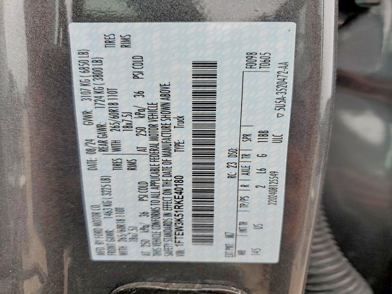 Aukcja sprzedaży 2024 Ford F150, vin: 1FTEW3K51RKE40180, numer aukcji: 53025146