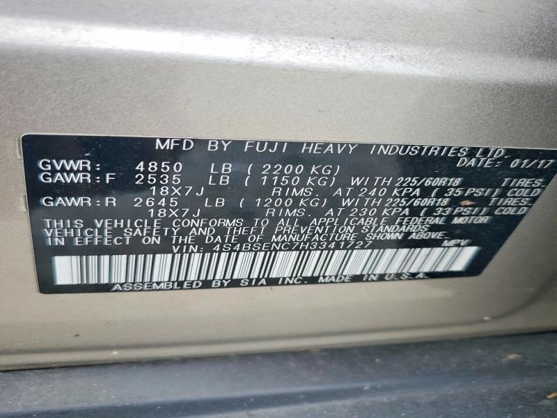 54816046 :رقم المزاد ، 4S4BSENC7H3341727 vin ، 2017 Subaru Outback مزاد بيع