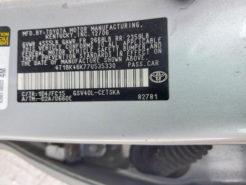 Aukcja sprzedaży 2007 Toyota Camry, vin: 4T1BK46K77U535330, numer aukcji: 55095796