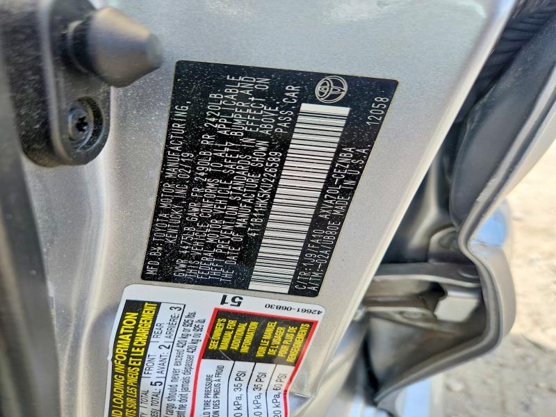 52054016 :رقم المزاد ، 4T1B11HK5KU226589 vin ، 2019 Toyota Camry مزاد بيع