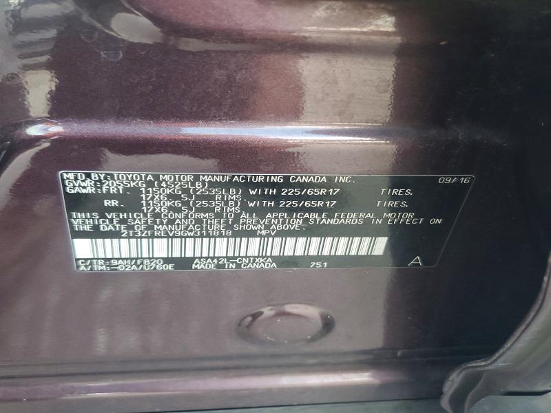 Aukcja sprzedaży 2016 Toyota Rav4, vin: 2T3ZFREV9GW311818, numer aukcji: 54955466