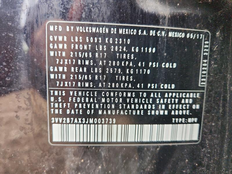 54273166 :رقم المزاد ، 3VV2B7AX3JM003739 vin ، 2018 Volkswagen Tiguan مزاد بيع
