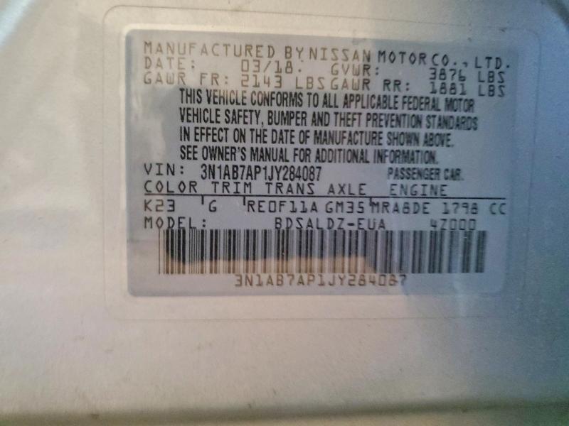 53126936 :رقم المزاد ، 3N1AB7AP1JY284087 vin ، 2018 Nissan Sentra مزاد بيع
