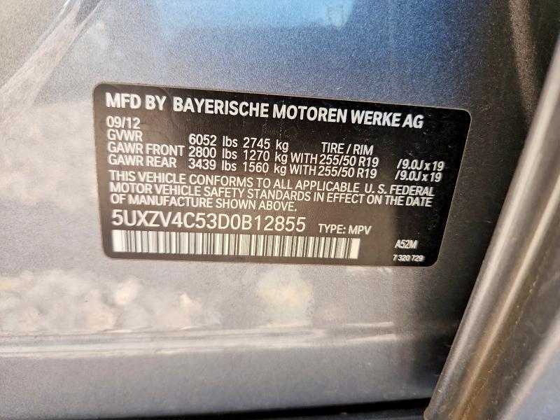 2013 Bmw X5 მანქანა იყიდება აუქციონზე, vin: 5UXZV4C53D0B12855, აუქციონის ნომერი: 52918316