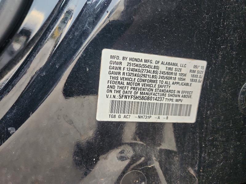 54077276 :رقم المزاد ، 5FNYF5H58GB014237 vin ، 2016 Honda Pilot مزاد بيع