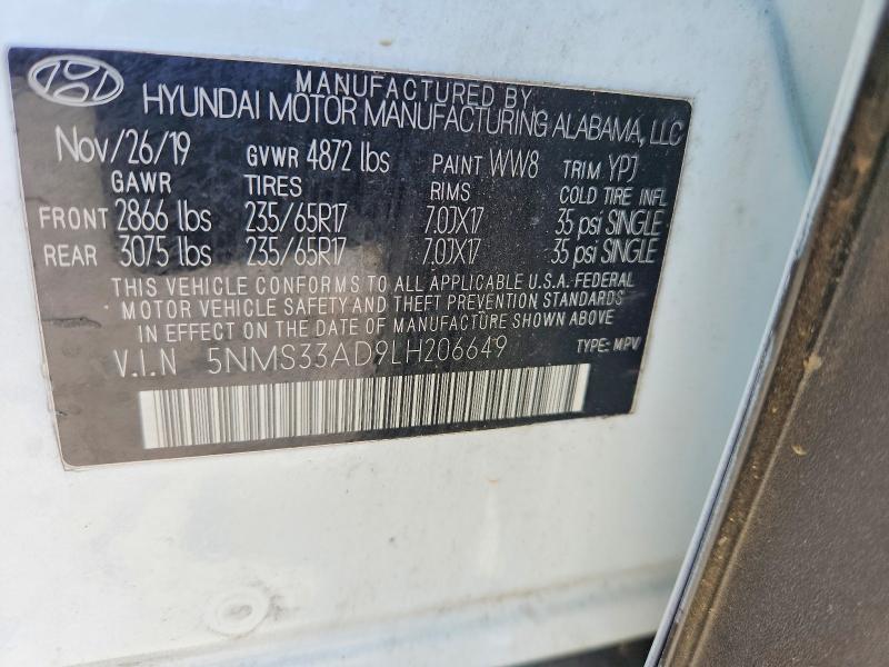 2020 Hyundai Santa Fe მანქანა იყიდება აუქციონზე, vin: 5NMS33AD9LH206649, აუქციონის ნომერი: 53048446