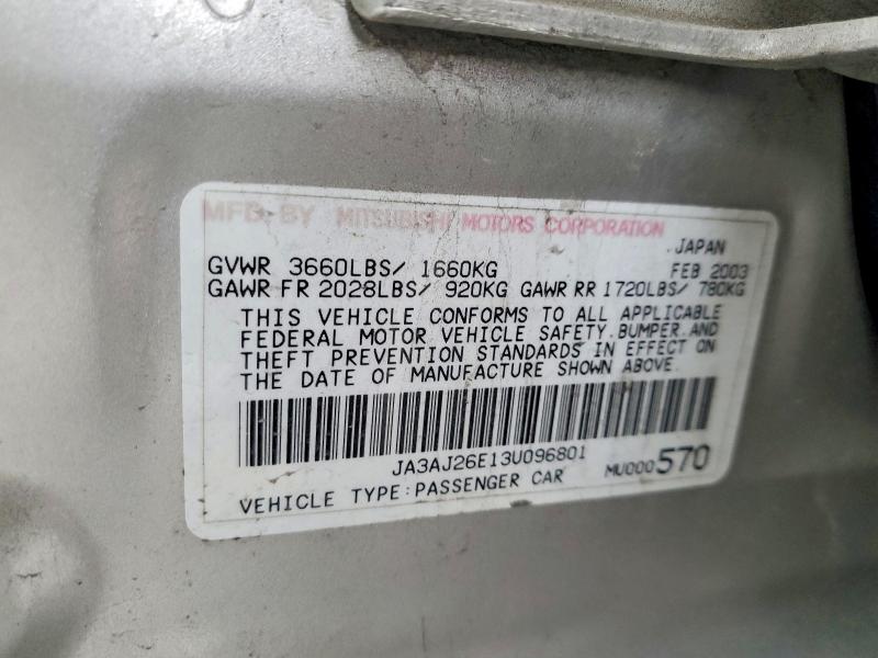 52426806 :رقم المزاد ، JA3AJ26E13U096801 vin ، 2003 Mitsubishi Lancer مزاد بيع