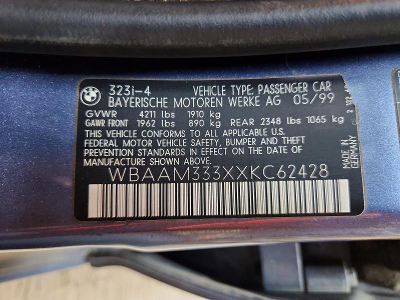 Продажа на аукционе авто 1999 Bmw 323, vin: WBAAM333XXKC62428, номер лота: 52482336