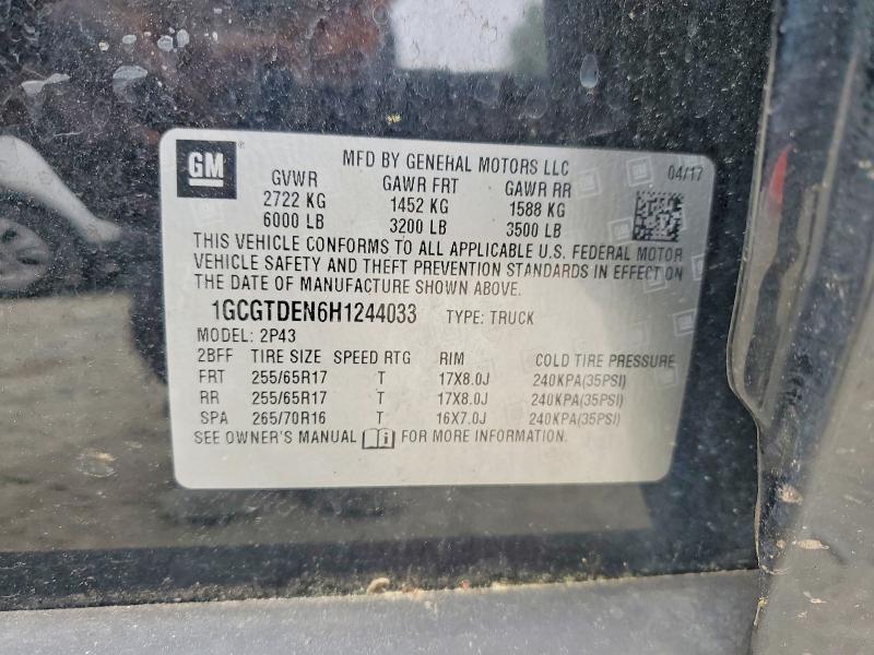 Aukcja sprzedaży 2017 Chevrolet Colorado, vin: 1GCGTDEN6H1244033, numer aukcji: 52259596