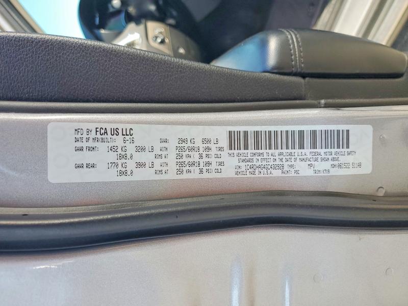 Продажа на аукционе авто 2016 Dodge Durango, vin: 1C4RDHAG4GC432928, номер лота: 54386786