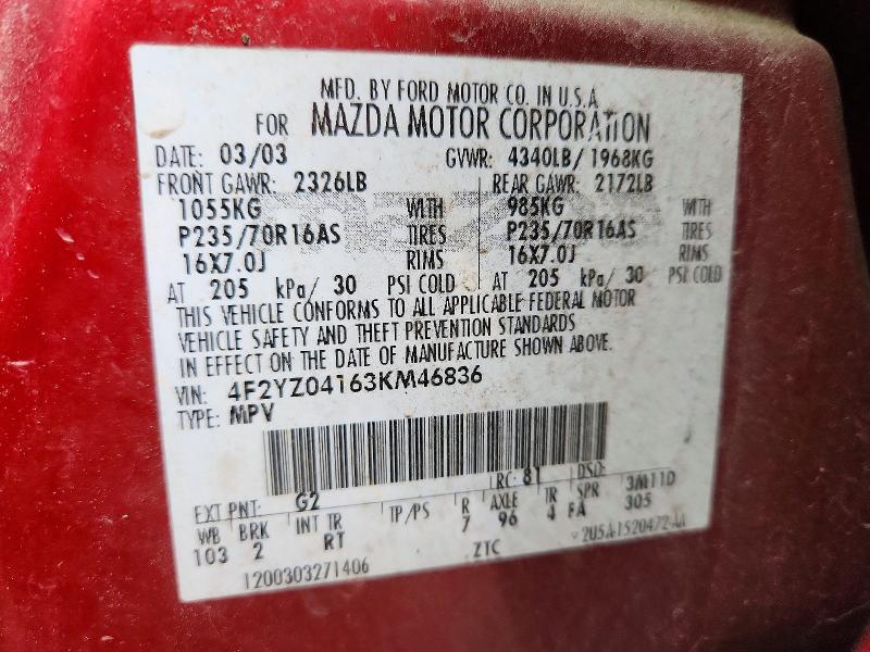 Aukcja sprzedaży 2003 Mazda Tribute, vin: 4F2YZ04163KM46836, numer aukcji: 52209326