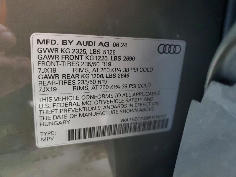 2024 Audi Q3 მანქანა იყიდება აუქციონზე, vin: WA1EECF36R1174117, აუქციონის ნომერი: 55192156