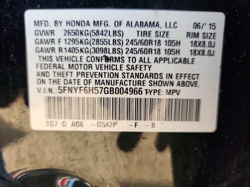 Продаж на аукціоні авто 2016 Honda Pilot, vin: 5FNYF6H57GB004966, номер лоту: 55400596