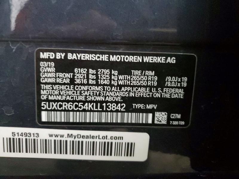 52227786 :رقم المزاد ، 5UXCR6C54KLL13842 vin ، 2019 Bmw X5 مزاد بيع