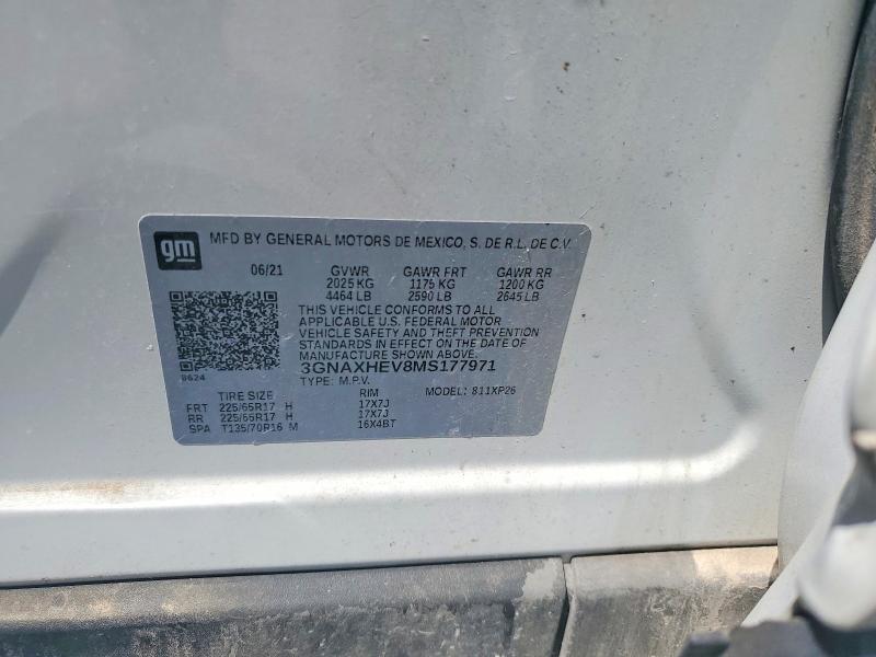 52938716 :رقم المزاد ، 3GNAXHEV8MS177971 vin ، 2021 Chevrolet Equinox مزاد بيع