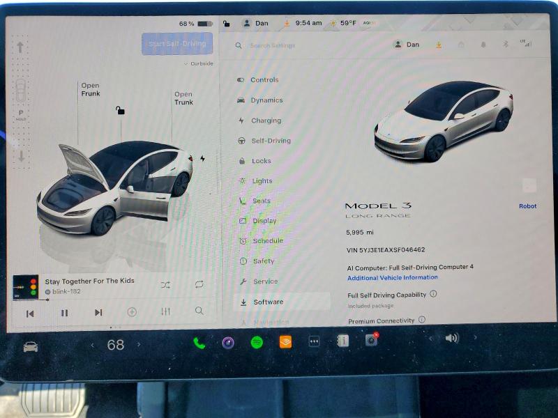 2025 Tesla Model 3 მანქანა იყიდება აუქციონზე, vin: 5YJ3E1EAXSF046462, აუქციონის ნომერი: 51888166