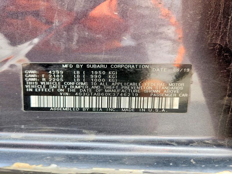 Продаж на аукціоні авто 2019 Subaru Impreza, vin: 4S3GTAB60K3746219, номер лоту: 53288366