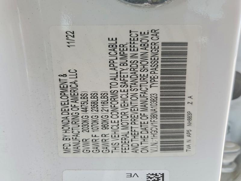 Продаж на аукціоні авто 2022 Honda Accord, vin: 1HGCV1F38NA103823, номер лоту: 55130356