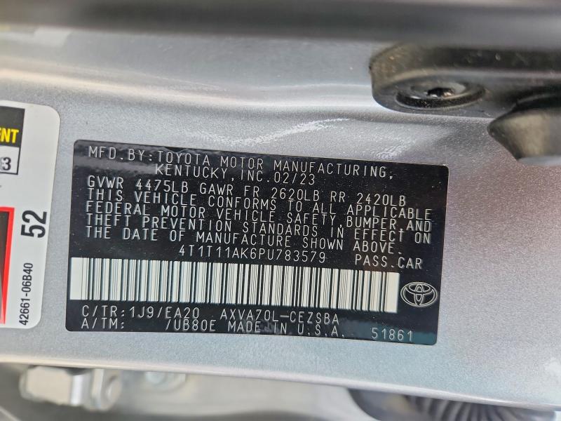 Продажа на аукционе авто 2023 Toyota Camry, vin: 4T1T11AK6PU783579, номер лота: 52436346