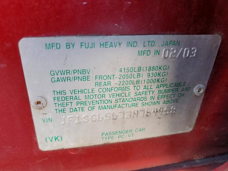 Aukcja sprzedaży 2003 Subaru Forester, vin: JF1SG65673H764458, numer aukcji: 52149856
