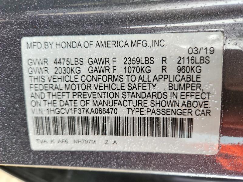 Продажа на аукционе авто 2019 Honda Accord, vin: 1HGCV1F37KA066470, номер лота: 54693416