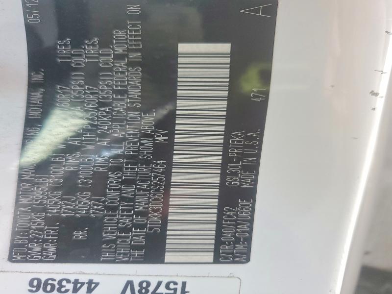 Aukcja sprzedaży 2012 Toyota Sienna, vin: 5TDKK3DC6CS257464, numer aukcji: 54962126