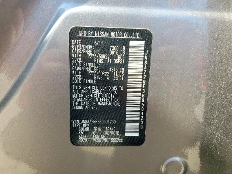54648716 :رقم المزاد ، JN8AZ2NF3B9504239 vin ، 2011 Infiniti Qx56 مزاد بيع