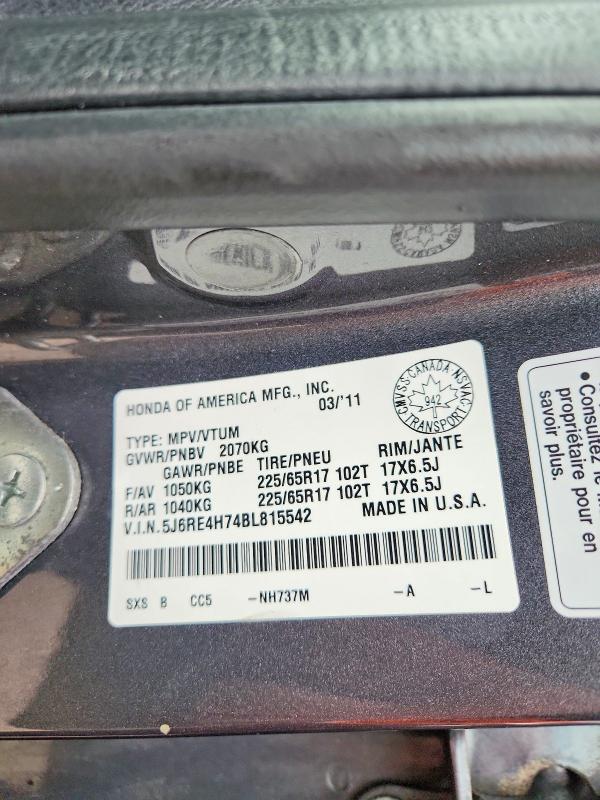 Продажа на аукционе авто 2011 Honda Cr-v, vin: 5J6RE4H74BL815542, номер лота: 52017186