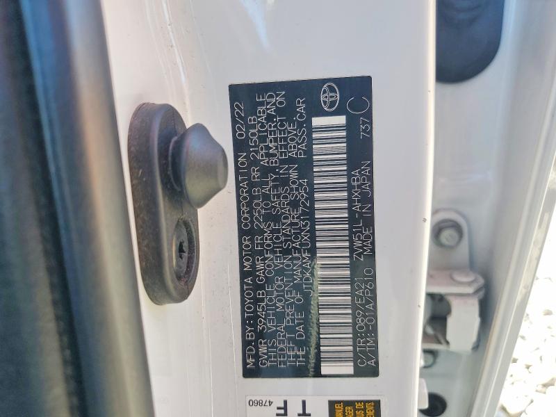 52252136 :رقم المزاد ، JTDKAMFUXN3172954 vin ، 2022 Toyota Prius مزاد بيع