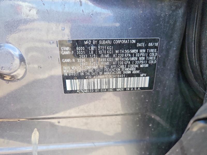 Продаж на аукціоні авто 2019 Subaru Ascent, vin: 4S4WMARD3K3418401, номер лоту: 52930416