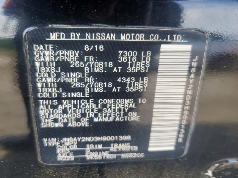 Продаж на аукціоні авто 2017 Nissan Armada, vin: JN8AY2ND3H9001398, номер лоту: 53068136