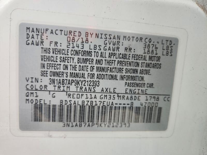 Продажа на аукционе авто 2019 Nissan Sentra, vin: 3N1AB7AP9KY212393, номер лота: 54225336