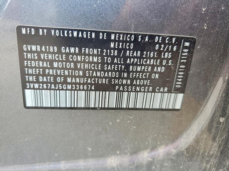 52706356 :رقم المزاد ، 3VW267AJ5GM336674 vin ، 2016 Volkswagen Jetta مزاد بيع