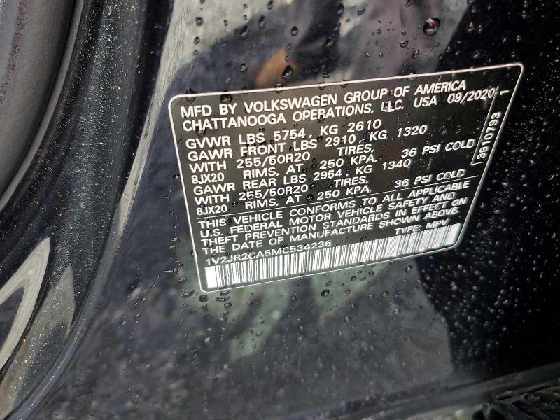 52809116 :رقم المزاد ، 1V2JR2CA5MC534236 vin ، 2021 Volkswagen Atlas مزاد بيع