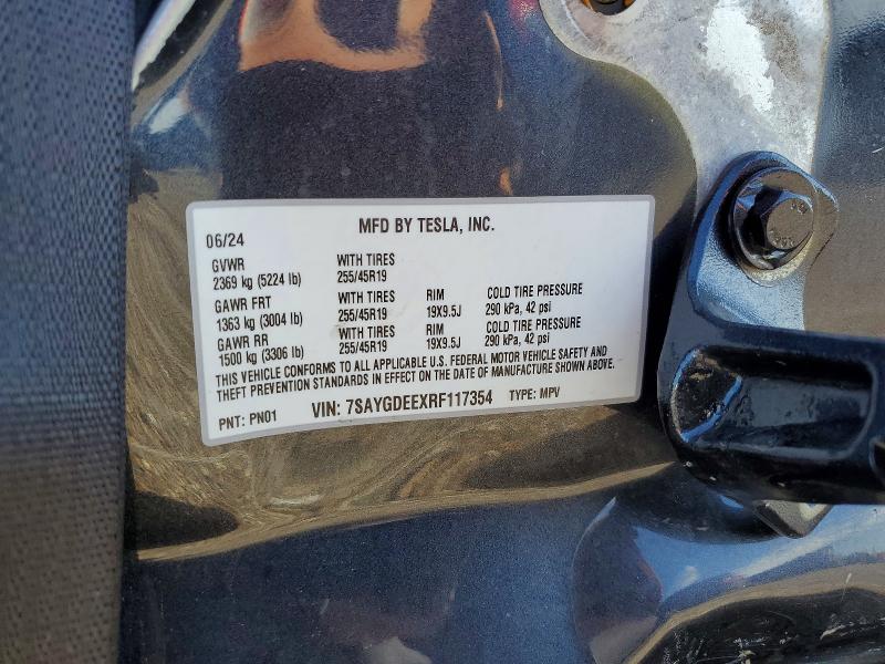2024 Tesla Model Y მანქანა იყიდება აუქციონზე, vin: 7SAYGDEEXRF117354, აუქციონის ნომერი: 54601946