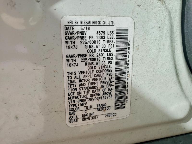 Продаж на аукціоні авто 2016 Nissan Rogue, vin: JN8AT2MV0GW136752, номер лоту: 53265916