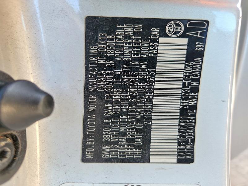 Продаж на аукціоні авто 2014 Toyota Corolla, vin: 2T1BURHEXEC026751, номер лоту: 51897066