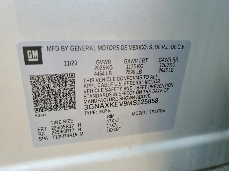 54130246 :رقم المزاد ، 3GNAXKEV9MS125858 vin ، 2021 Chevrolet Equinox مزاد بيع