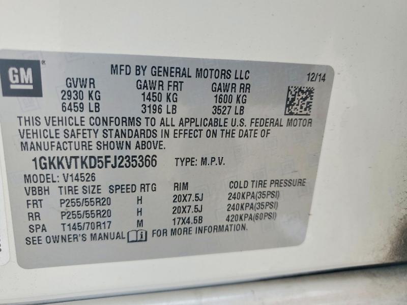 Aukcja sprzedaży 2015 Gmc Acadia, vin: 1GKKVTKD5FJ235366, numer aukcji: 53667756