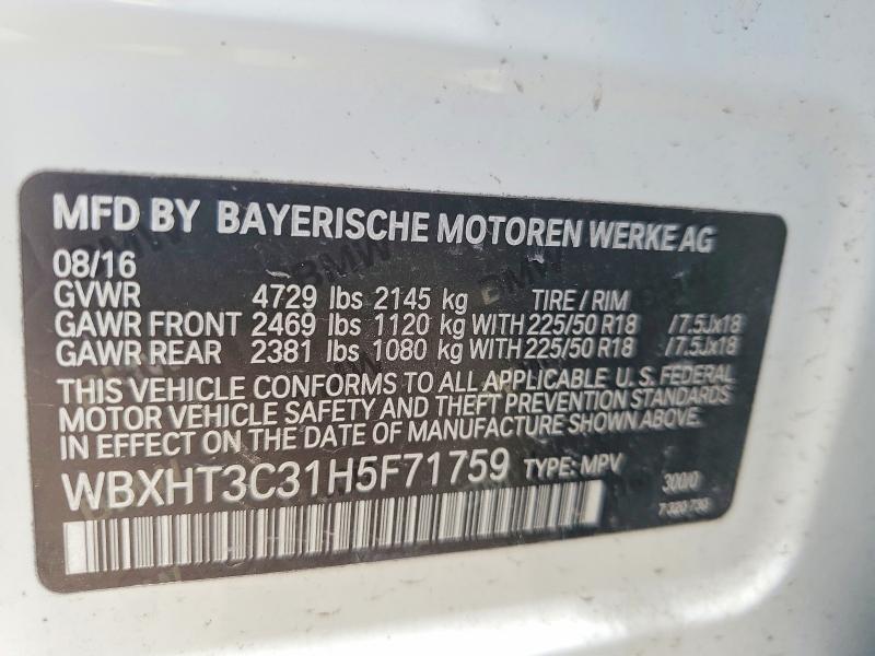Aukcja sprzedaży 2017 Bmw X1, vin: WBXHT3C31H5F71759, numer aukcji: 54695566