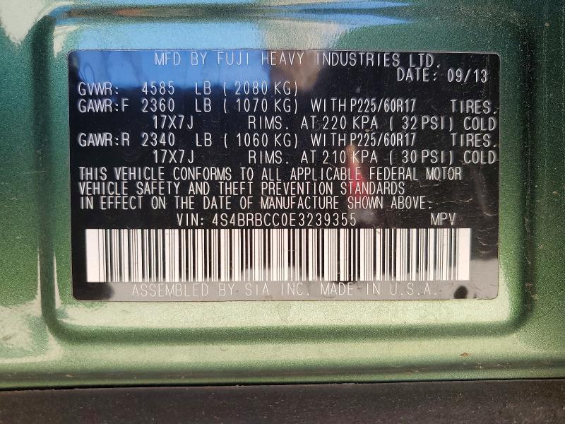 Aukcja sprzedaży 2014 Subaru Outback, vin: 4S4BRBCC0E3239355, numer aukcji: 53271106