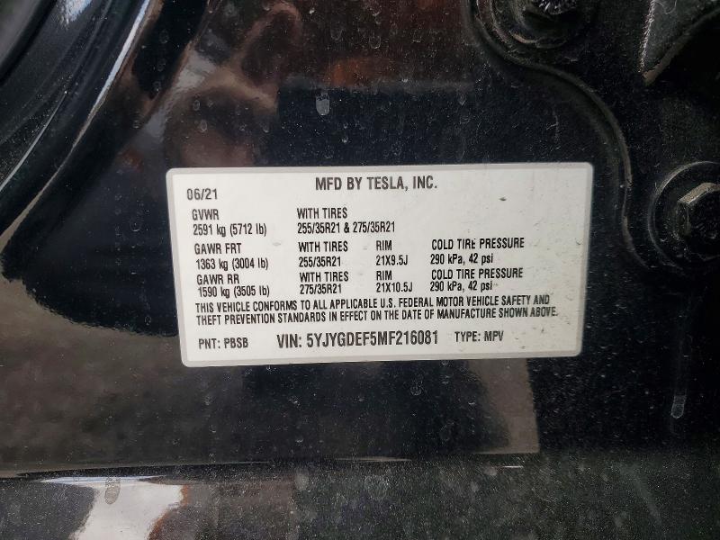 Продажа на аукционе авто 2021 Tesla Model Y, vin: 5YJYGDEF5MF216081, номер лота: 54721816