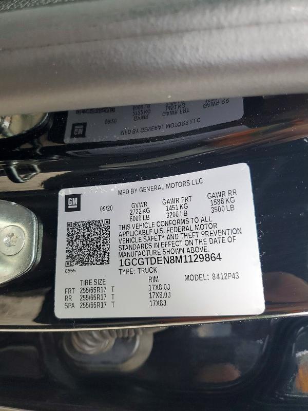 Aukcja sprzedaży 2021 Chevrolet Colorado, vin: 1GCGTDEN8M1129864, numer aukcji: 55458316