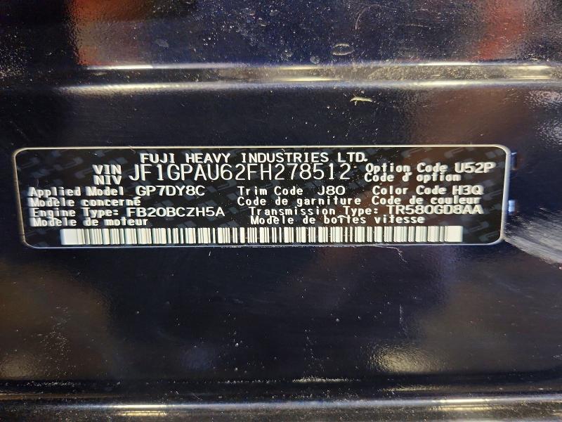 2015 Subaru Impreza მანქანა იყიდება აუქციონზე, vin: JF1GPAU62FH278512, აუქციონის ნომერი: 55303516