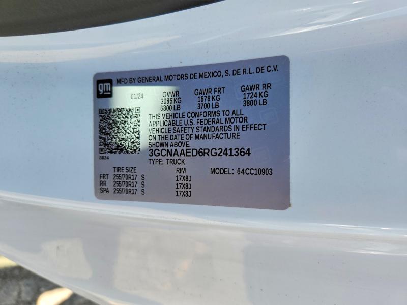 Продажа на аукционе авто 2024 Chevrolet Silverado, vin: 3GCNAAED6RG241364, номер лота: 51765406
