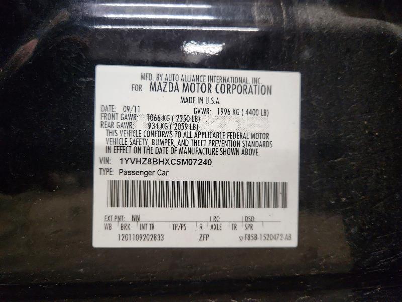 2012 Mazda 6 მანქანა იყიდება აუქციონზე, vin: 1YVHZ8BHXC5M07240, აუქციონის ნომერი: 53917566